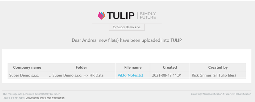tulip notification